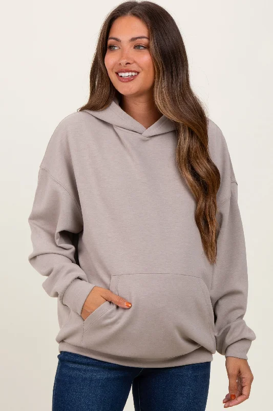 Beige Basic Maternity Hoodie Sweatshirt Hoodie with Back Slit Movement Comfort