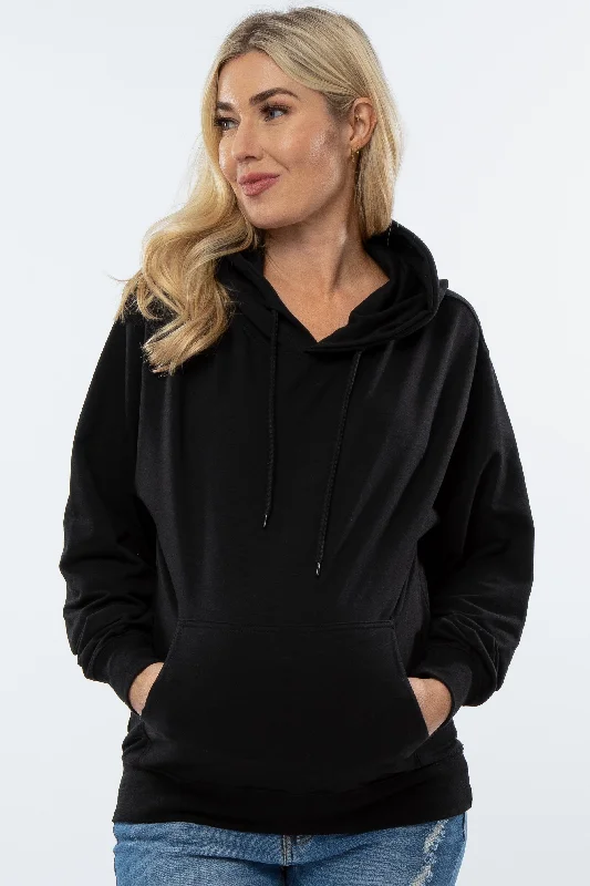 Black Basic Hooded Maternity Sweatshirt Hoodie with Snap Buttons Easy Quick