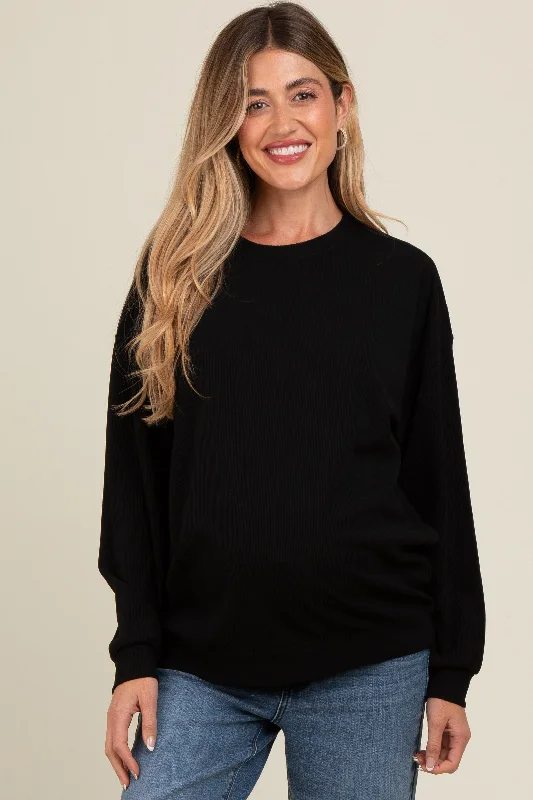 Black Drop Shoulder Maternity Sweatshirt Hoodie with Hem Lace Feminine Delicate