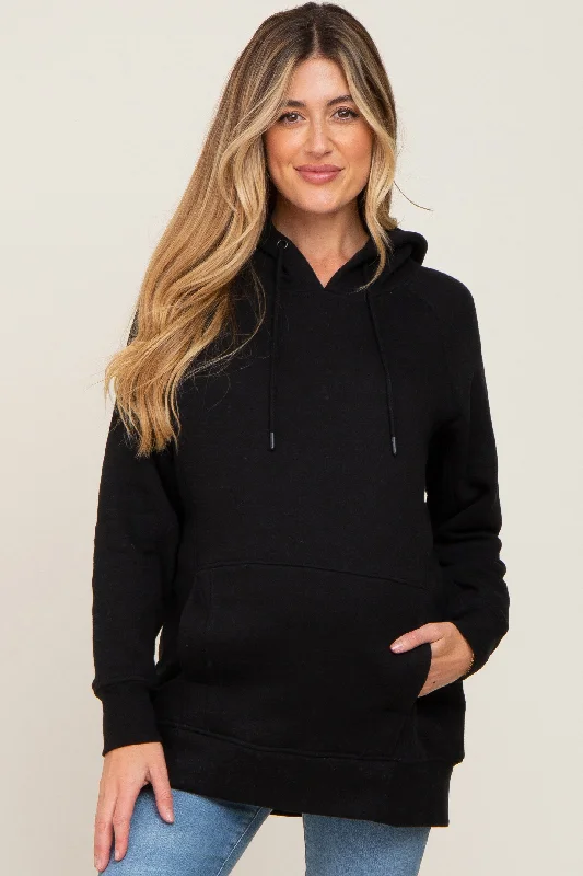 Black Fleece Front Pocket Maternity Hoodie Hoodie with Hidden Zipper Minimalist Clean