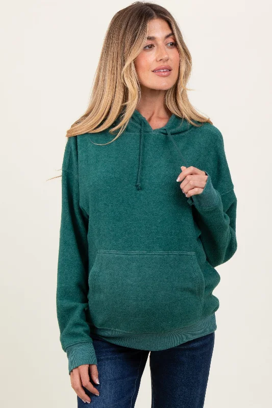 Forest Green Brushed Knit Oversized Maternity Hoodie Hoodie Crop Top Short Trendy