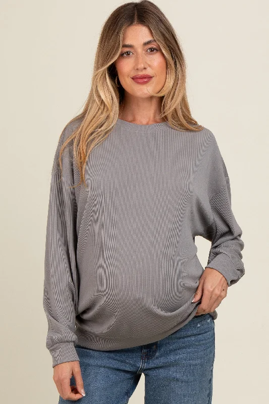 Grey Drop Shoulder Maternity Sweatshirt Hooded Sweatshirt Casual Wear Street Style