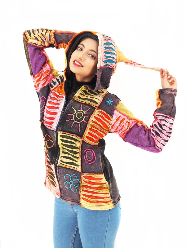 Handmade Patchwork Boho Hippie Hoodie 100% Pre-Washed Cotton Not Lined S-To XXL Hoodie with Hem Contrast Bold Stylish