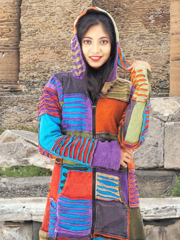 Handmade Patchwork Boho Hoodie 100% Pre-Washed Cotton Multi Color S-M-L-XL Hoodie with Zipper Placket Modern Functional