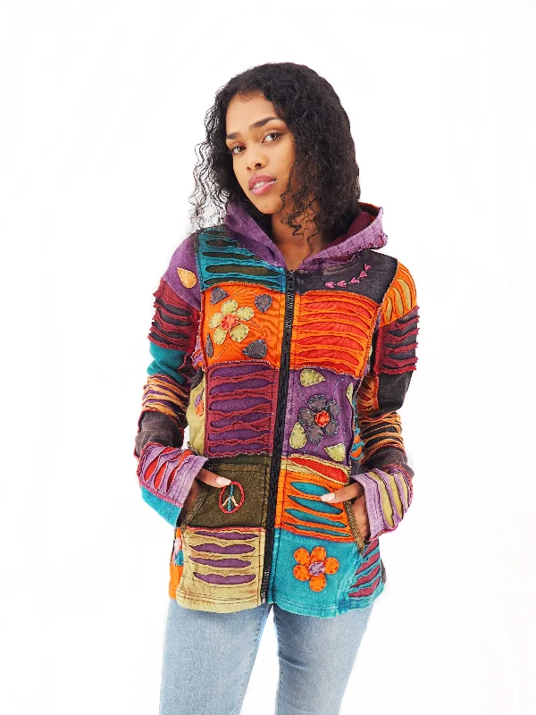 Handmade Patchwork Boho Hoodie 100% Pre-Washed Cotton Orange Purple Tones XXL Hoodie with Reflective Safety Nightwear