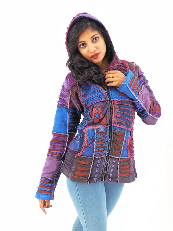 Handmade Patchwork Boho Hoodie 100% Pre-Washed Cotton Purple Tones S-M-L-XL Hooded Sweatshirt Casual Wear Street Style