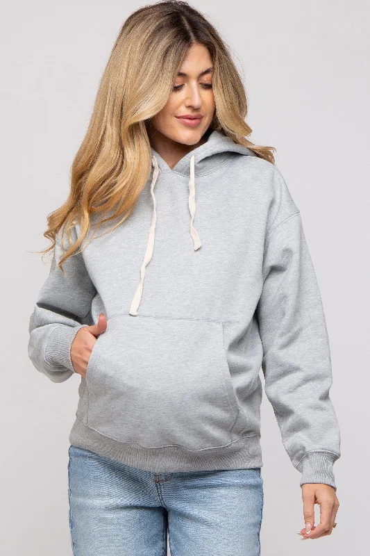 Heather Grey Basic Fleece Maternity Hoodie Hoodie with Hem Drawcord Adjustable Customizable