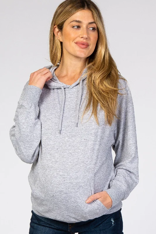 Heather Grey Basic Hooded Maternity Sweatshirt Graphic Hoodie Design Print