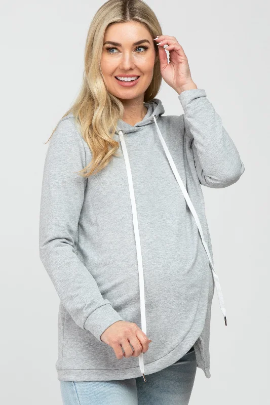 Heather Grey Layered Front Maternity/Nursing Fleece Hoodie Hoodie with Full-Zip Functional Layering