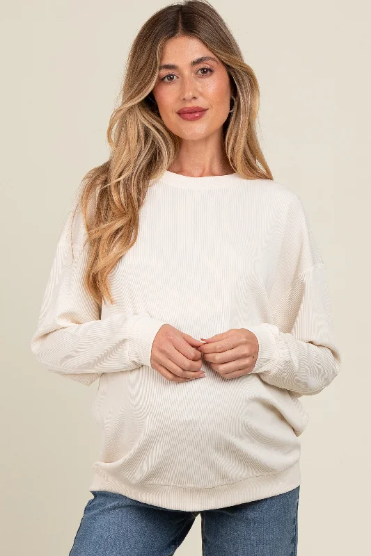 Ivory Drop Shoulder Maternity Sweatshirt Oversized Hoodie Comfort Casual