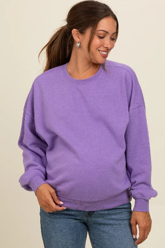 Lavender Heather Crewneck Maternity Sweatshirt Hoodie with Exposed Zipper Edgy Industrial