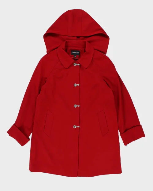 London Fog Red Hooded Mac - L Hoodie with Double Zipper Versatile Adjustable