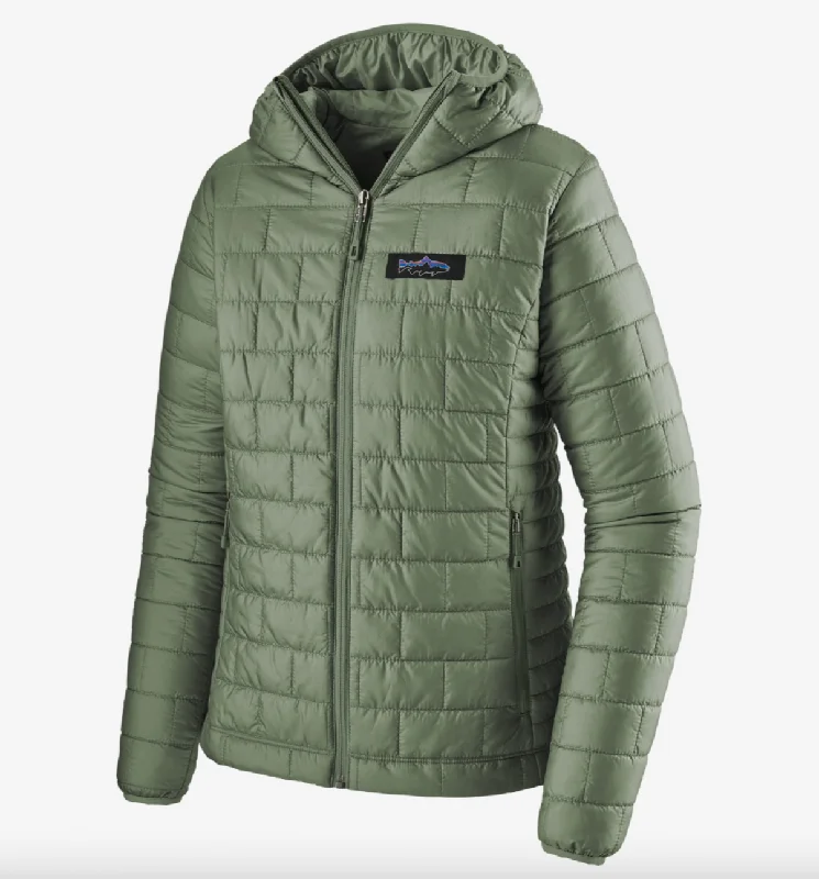 Patagonia Women's Nano Puff® Fitz Roy Trout Hoody - Hemlock Green Hoodie Jacket Zipper Layering