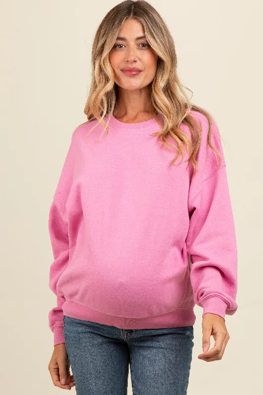 Pink Heather Crewneck Maternity Sweatshirt Hoodie with Neon Bright Vibrant