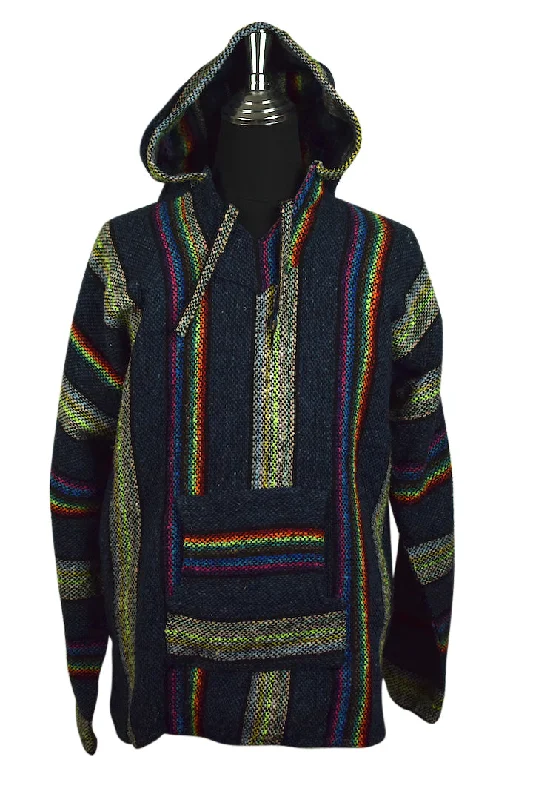 Rainbow Hooded Baja Jumper Hoodie with Mock Neck Collared Structured