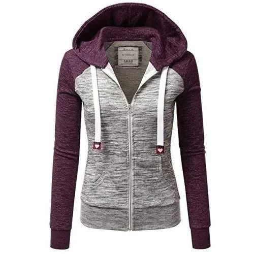 Two Colorful Hooded Drawstring Fashion Hoodie - Purple M Hoodie with Color Block Contrast Stylish