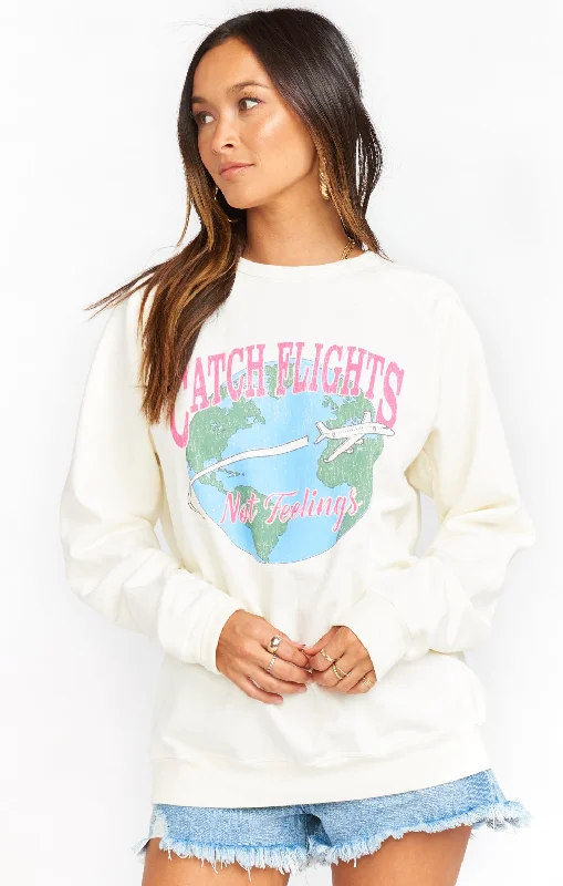 Vada Sweatshirt ~ Catch Flights Graphic Hoodie with Batwing Sleeves Loose Dramatic