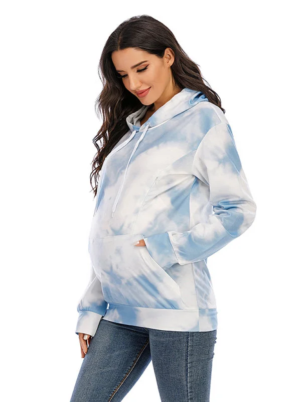 Women's Maternity Tie Dye Overhead Hoodie Hoodie with Toggle Buttons Decorative Unique