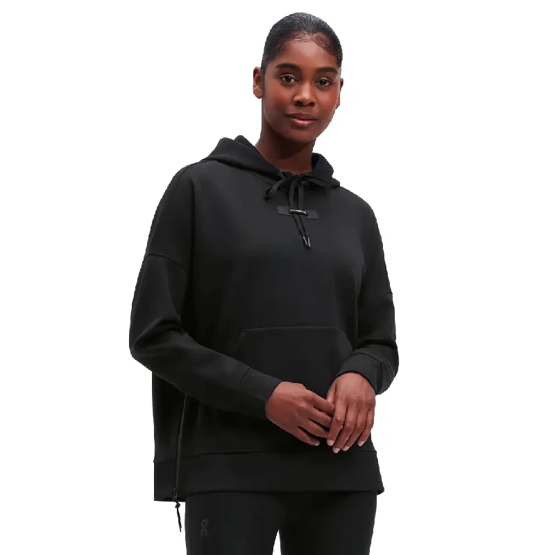 Womens On Running Hoodie - Black Hoodie with Emblem Brand Identity