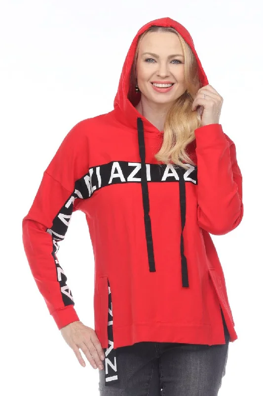 "Mila" Red Hoodie Hoodie with Ribbed Hem Stretchable Secure