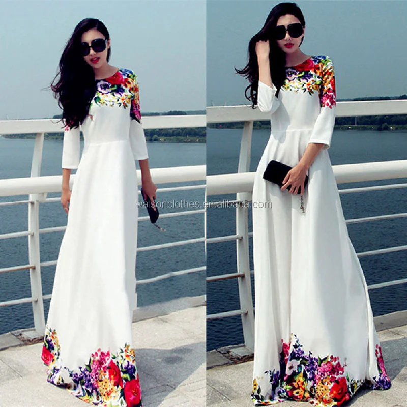 2021 New Women Dresses With White Floral Maxi Dress Women Floral party evening Dress Women Clothing ecowalson Cozy Ruffle Sleeve Maxi Dress