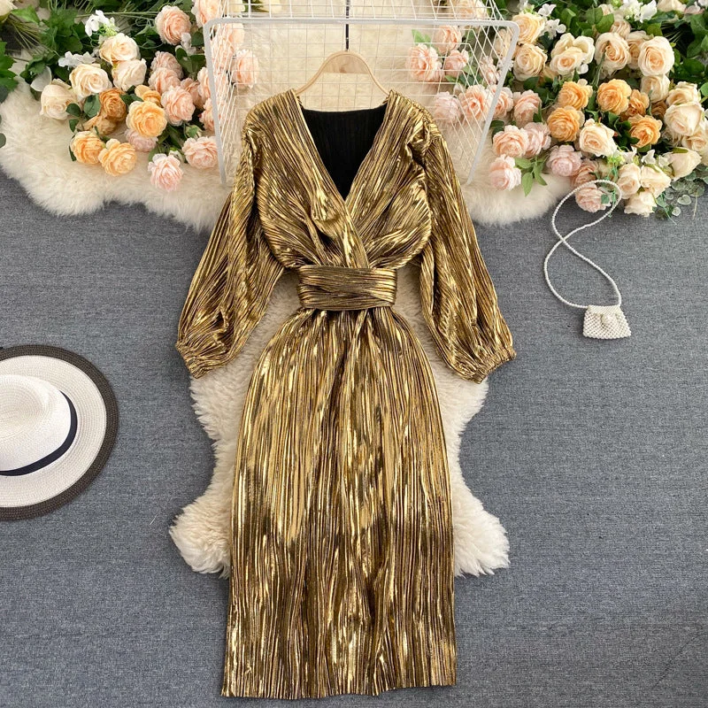 2022 tunic High Waist Solid Belt Boho Luxury Dresses long sleeve maxi dress sequin gold dresses Fashionable Off-Shoulder Maxi Dress