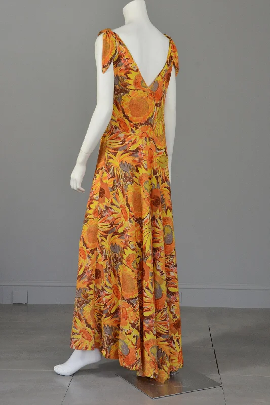 30s Sunflower Print Mermaid High Low Maxi Dress Gown Elegant Lace Maxi Dress