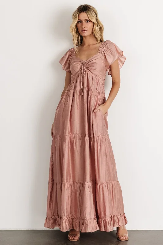 Agatha Maxi Dress | Dusty Mauve Fashionable Chiffon Tiered Maxi Dress