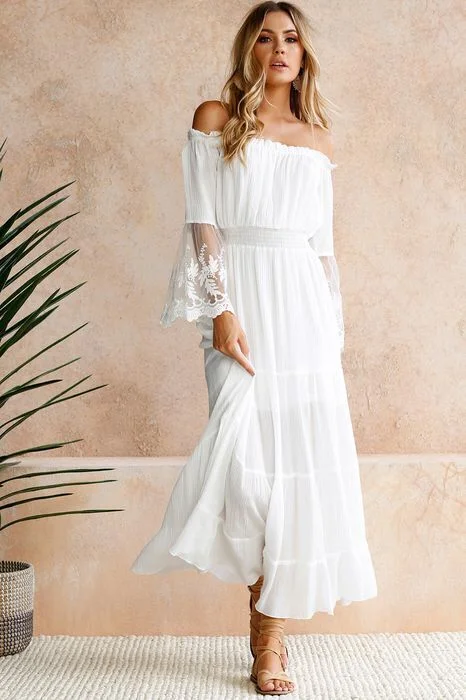 Allison Crochet Off The Shoulder Maxi Dress - Ivory Stylish Empire Waist Maxi Dress