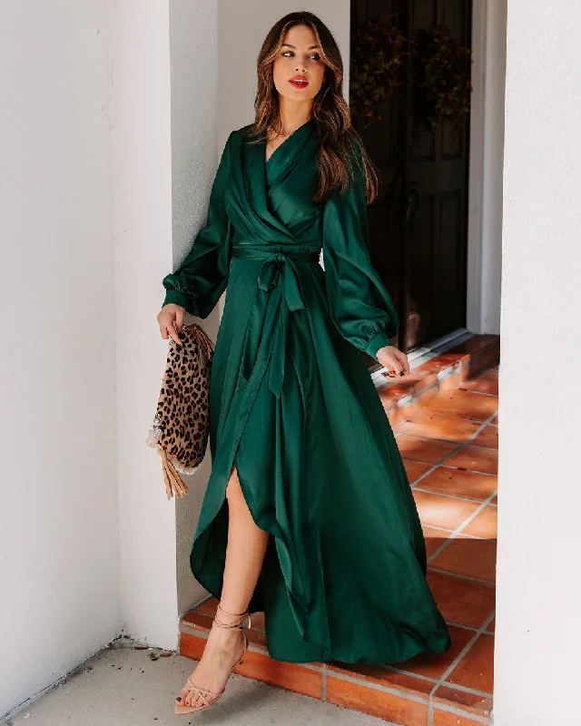 Always Memorable Satin Maxi Dress - Emerald Fashionable Sleeveless Maxi Dress