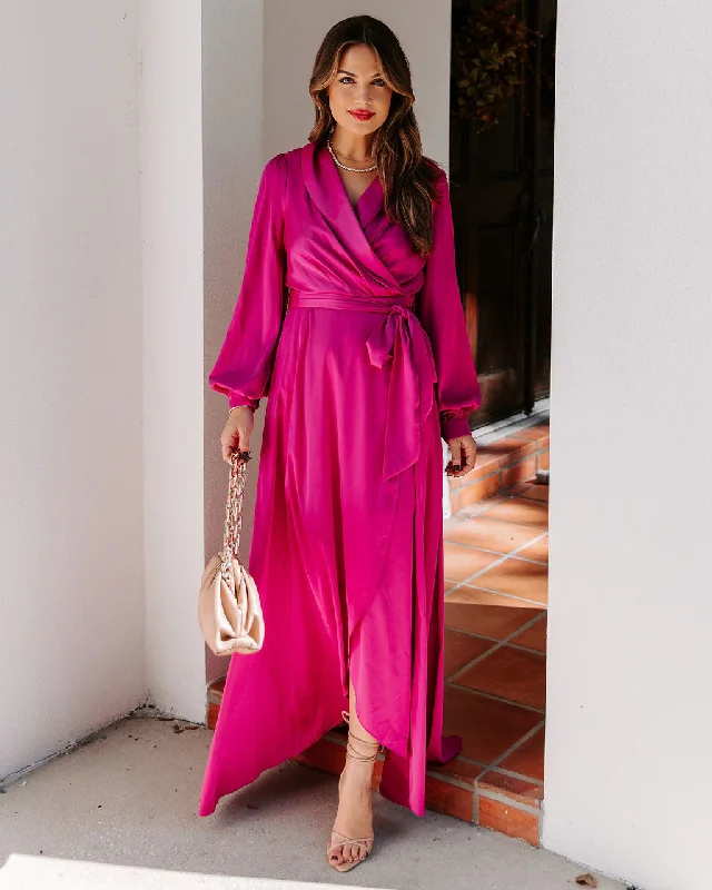 Always Memorable Satin Maxi Dress - Magenta - FINAL SALE Cozy Ribbed Maxi Dress