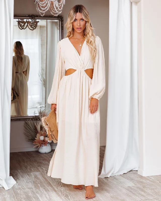 Amora Long Sleeve Cutout Maxi Dress - FINAL SALE Stylish Pleated A-Line Maxi Dress