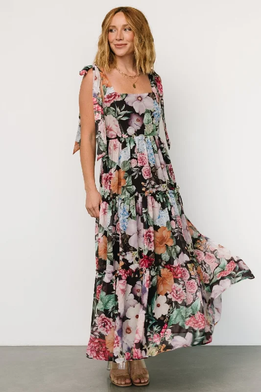 Anita Maxi Dress | Black Multi Floral Fashionable Chiffon Maxi Dress