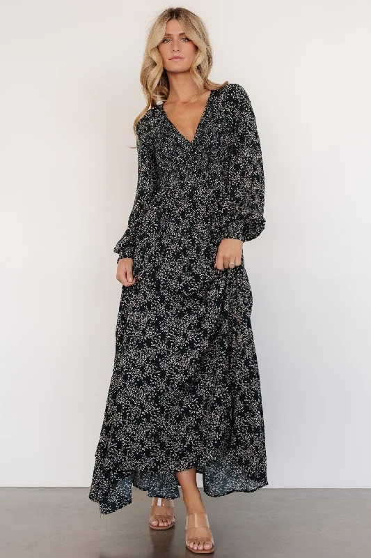 Anya Maxi Dress | Hunter Green Print Fashionable High-Low Maxi Dress