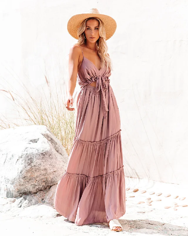 April Rain Pocketed Cutout Maxi Dress - Dusty Mauve Comfortable Ruffle Hem Maxi Dress