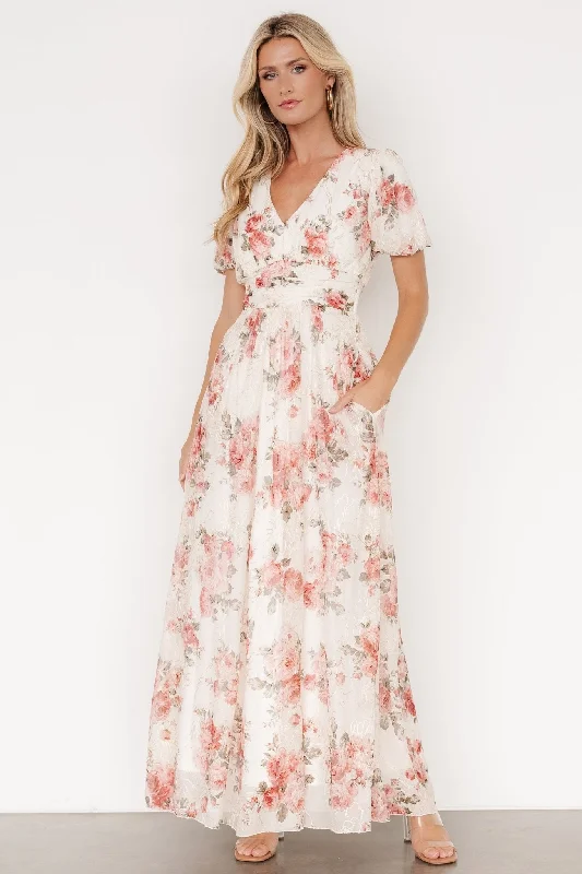 Ardley Maxi Dress | Cream + Rose Floral Chic Boho Print Maxi Dress