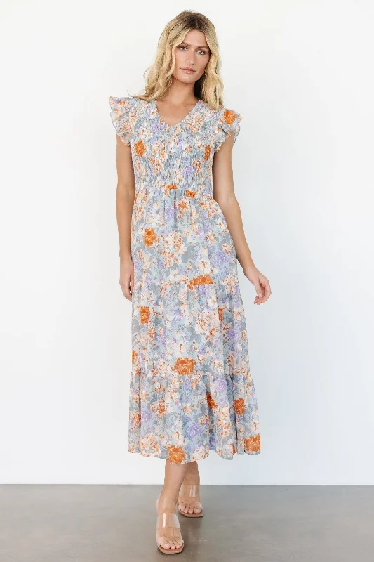 Arla Smocked Maxi Dress | Light Blue Floral Comfortable Casual Maxi Dress