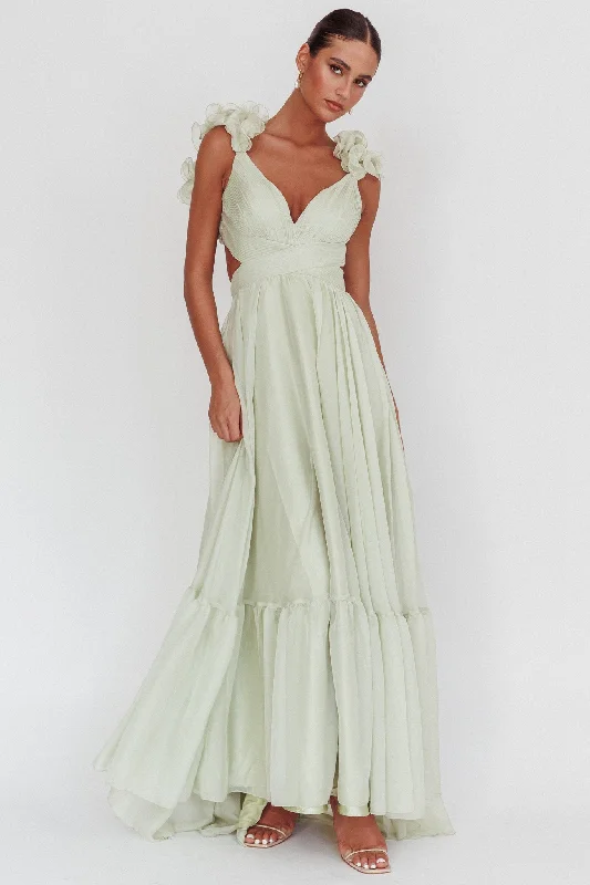Bellamy Lace-Up Back Ruffle Maxi Dress Sage Cozy Maxi Dress with Slit