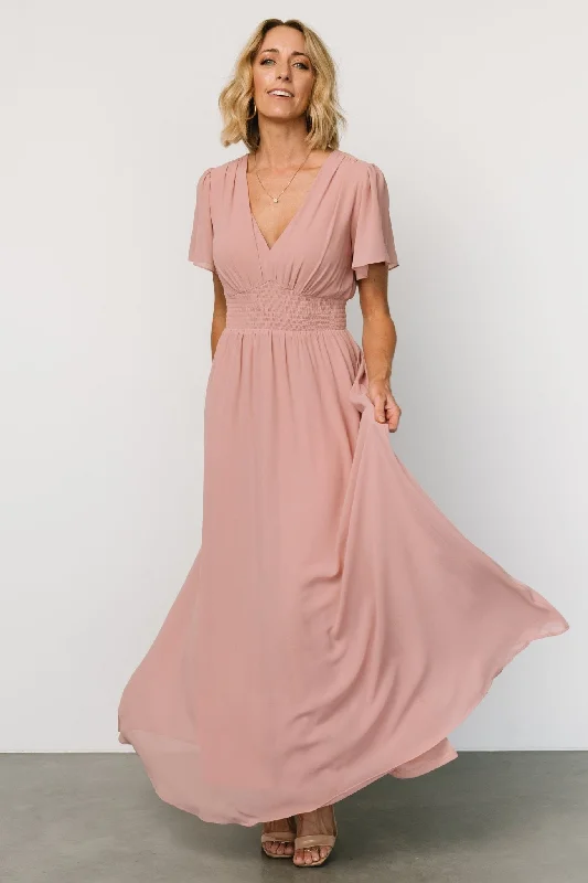 Birdie Maxi Dress | Blush Elegant Pleated Maxi Dress