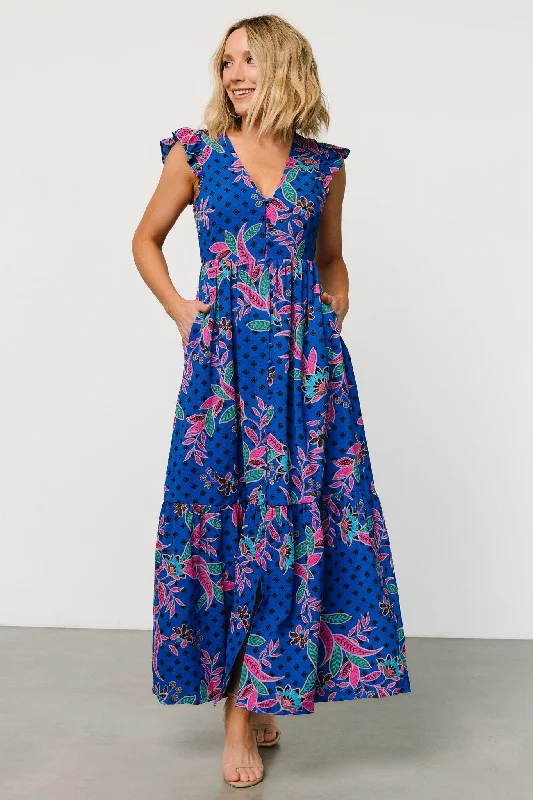 Biscayne Maxi Dress | Indigo Print Cozy Cold-Shoulder Maxi Dress