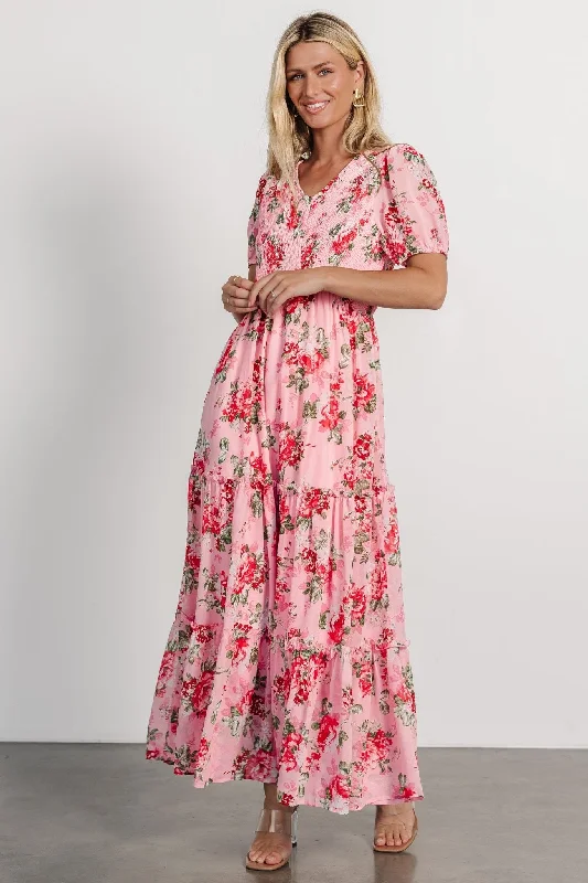 Cadella Maxi Dress | Pink Floral Elegant Lace Maxi Dress