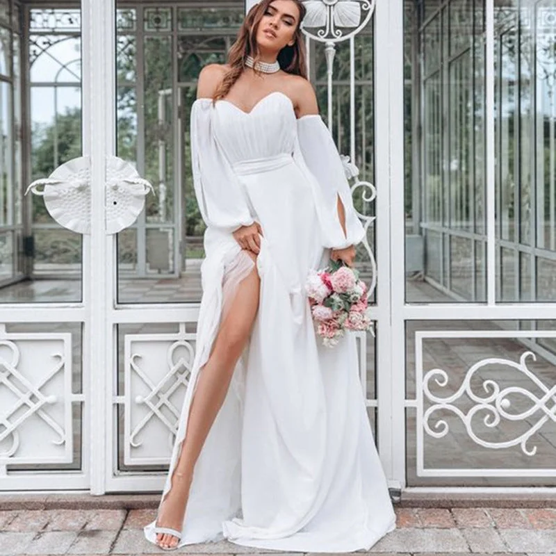 Can't Hurry Love Off The Shoulder Maxi Dress - Off White Comfortable Bohemian Maxi Dress