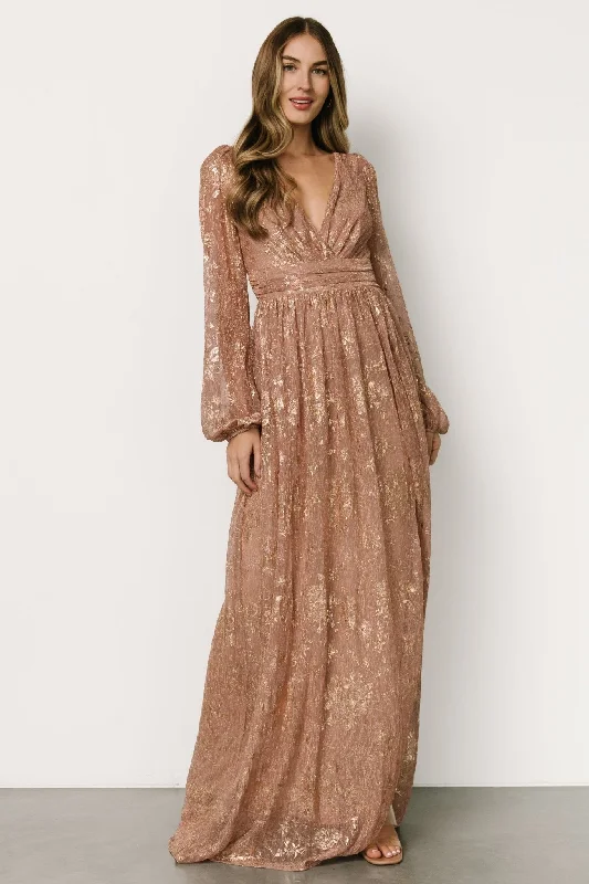 Charlene Maxi Dress | Rose Gold Classic V-Neck Maxi Dress