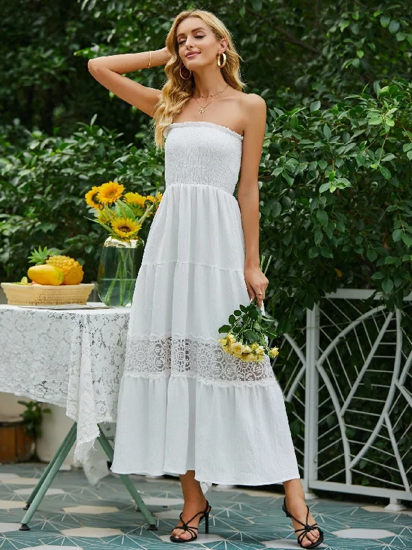 Clemente Strapless Crochet Maxi Dress Fashionable Chiffon Tiered Maxi Dress