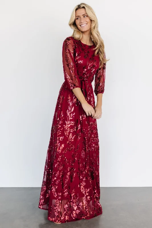 Destiny Sequin Maxi Dress | Wine Chic Boho Print Maxi Dress