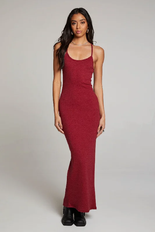 Emma Blood Red Maxi Dress Trendy Fit-and-Flare Maxi Dress