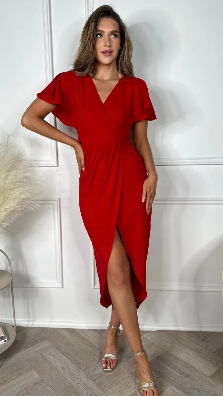 Emmie Red Wrap Over Maxi Dress Chic Sleeveless Maxi Dress