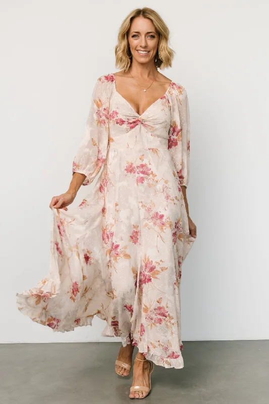 Estefania Maxi Dress | Blush + Pink Floral Fashionable Faux Wrap Maxi Dress