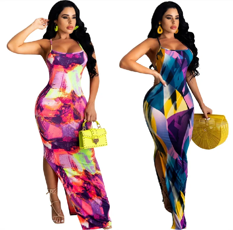 Factory 2023 NEW Women's Casual Sexy Summer Stripe Bodycon Long Maxi Dresses Floor Length Sleeveless Plus Size Sundresses Comfortable Ruffle Maxi Dress