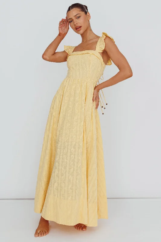 Greatest Hits Ruffle Strap Maxi Dress Yellow Comfortable Ruffle Hem Maxi Dress
